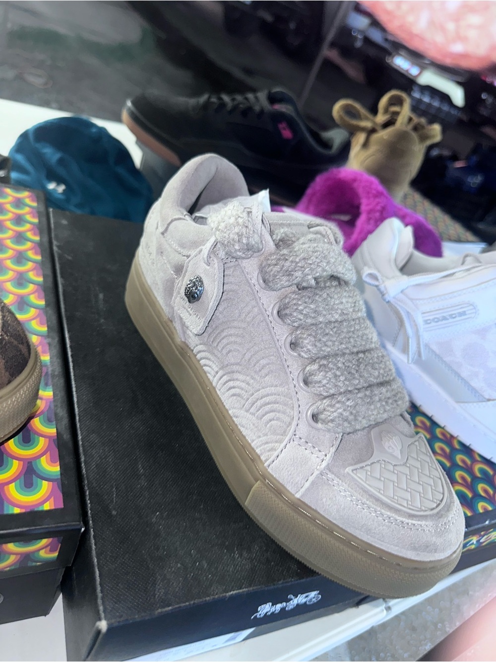 Kurt Geiger Light Gray Suede Wave-Textured Sneakers